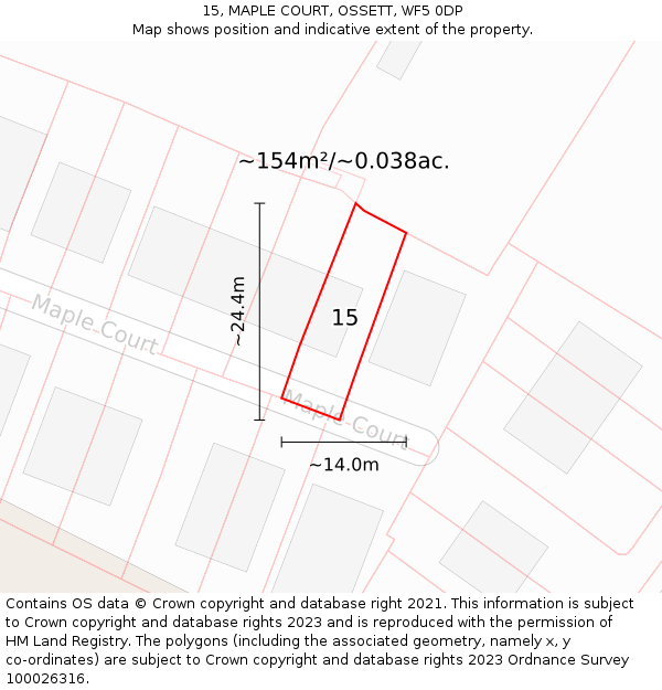 15, MAPLE COURT, OSSETT, WF5 0DP: Plot and title map