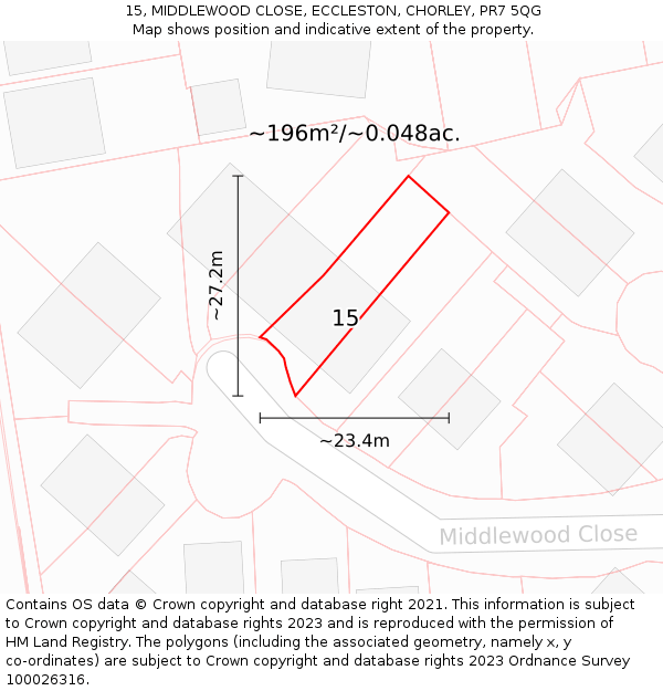 15, MIDDLEWOOD CLOSE, ECCLESTON, CHORLEY, PR7 5QG: Plot and title map
