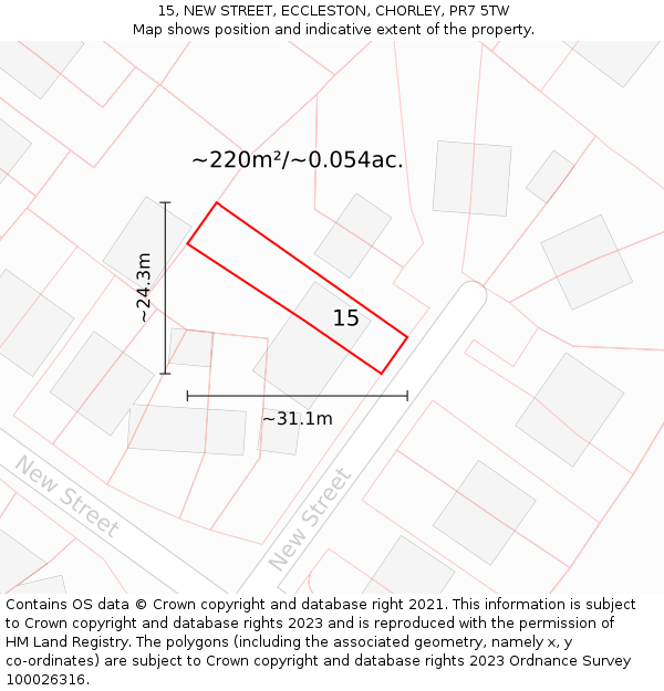 15, NEW STREET, ECCLESTON, CHORLEY, PR7 5TW: Plot and title map