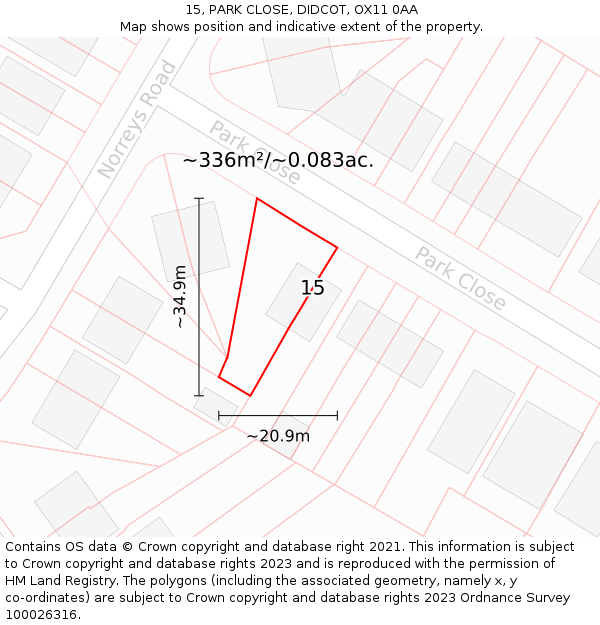 15, PARK CLOSE, DIDCOT, OX11 0AA: Plot and title map