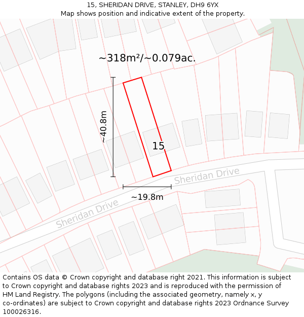 15, SHERIDAN DRIVE, STANLEY, DH9 6YX: Plot and title map