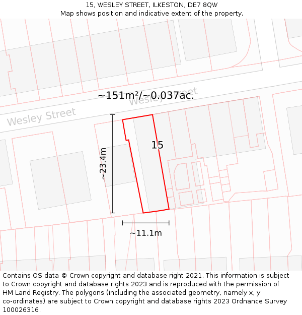 15, WESLEY STREET, ILKESTON, DE7 8QW: Plot and title map