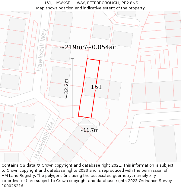 151, HAWKSBILL WAY, PETERBOROUGH, PE2 8NS: Plot and title map