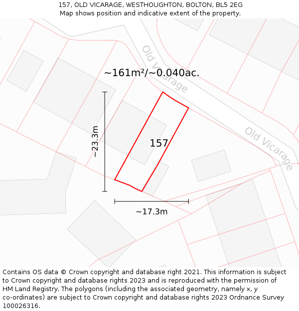 157, OLD VICARAGE, WESTHOUGHTON, BOLTON, BL5 2EG: Plot and title map