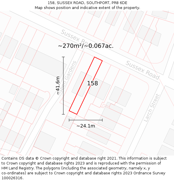 158, SUSSEX ROAD, SOUTHPORT, PR8 6DE: Plot and title map