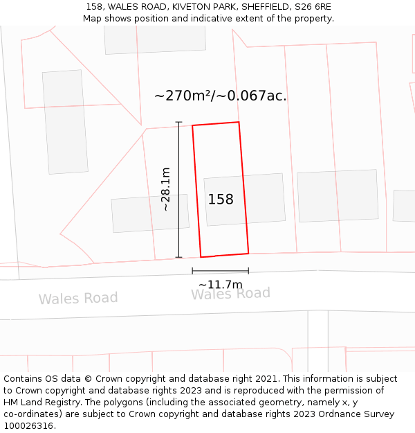 158, WALES ROAD, KIVETON PARK, SHEFFIELD, S26 6RE: Plot and title map