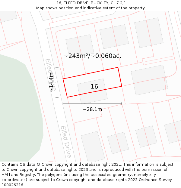 16, ELFED DRIVE, BUCKLEY, CH7 2JF: Plot and title map