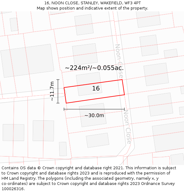 16, NOON CLOSE, STANLEY, WAKEFIELD, WF3 4PT: Plot and title map