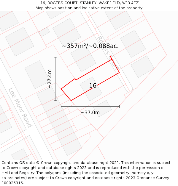 16, ROGERS COURT, STANLEY, WAKEFIELD, WF3 4EZ: Plot and title map