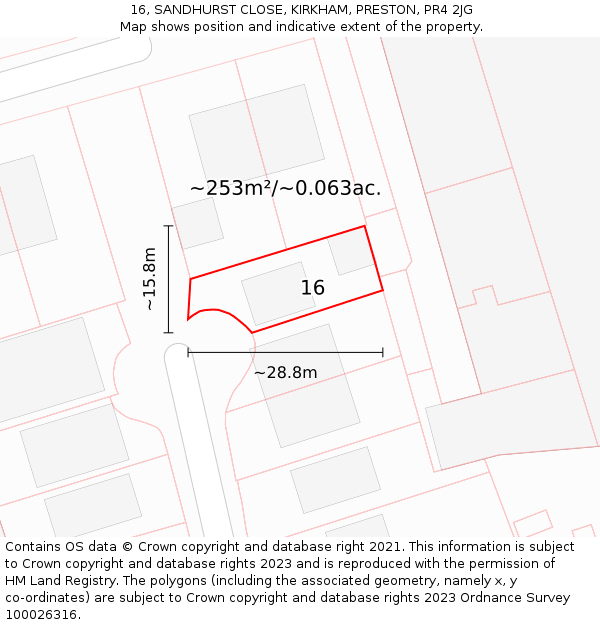 16, SANDHURST CLOSE, KIRKHAM, PRESTON, PR4 2JG: Plot and title map