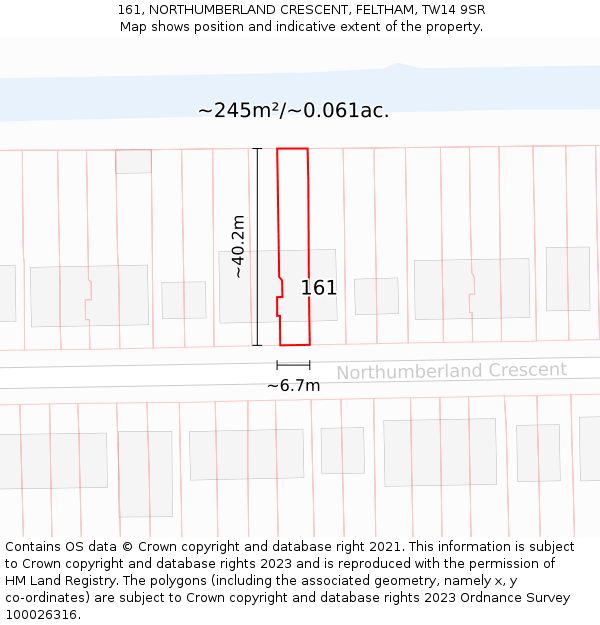 161, NORTHUMBERLAND CRESCENT, FELTHAM, TW14 9SR: Plot and title map