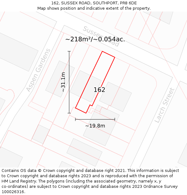 162, SUSSEX ROAD, SOUTHPORT, PR8 6DE: Plot and title map