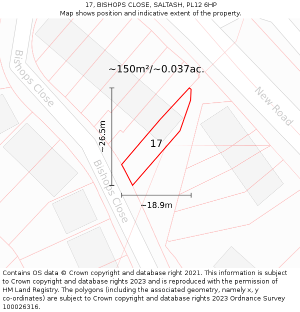 17, BISHOPS CLOSE, SALTASH, PL12 6HP: Plot and title map