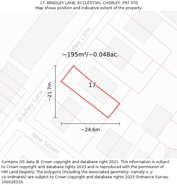 17, BRADLEY LANE, ECCLESTON, CHORLEY, PR7 5TG: Plot and title map