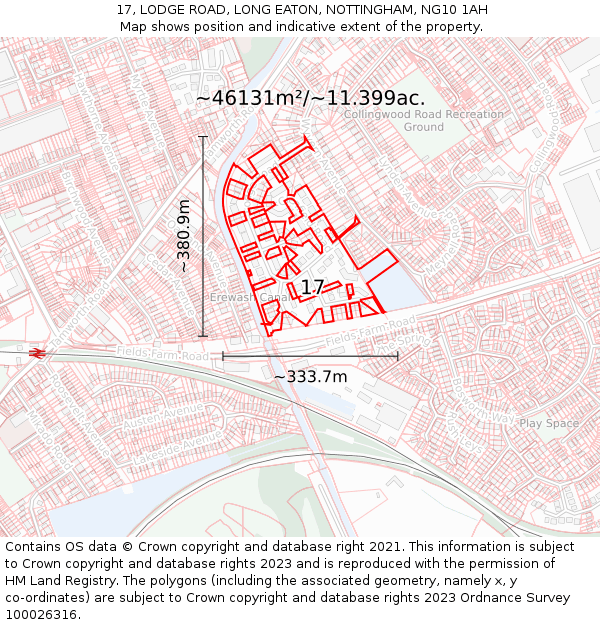 17, LODGE ROAD, LONG EATON, NOTTINGHAM, NG10 1AH: Plot and title map