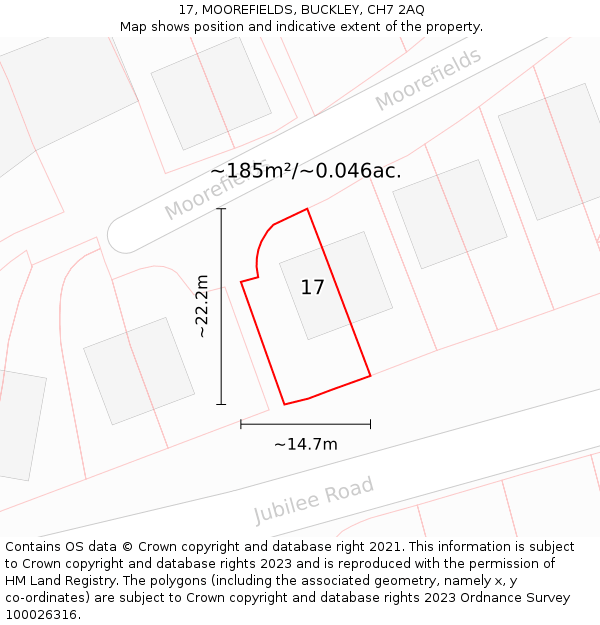 17, MOOREFIELDS, BUCKLEY, CH7 2AQ: Plot and title map