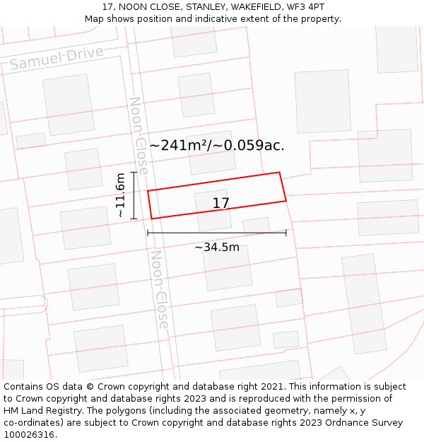17, NOON CLOSE, STANLEY, WAKEFIELD, WF3 4PT: Plot and title map