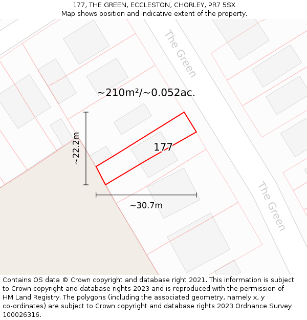177, THE GREEN, ECCLESTON, CHORLEY, PR7 5SX: Plot and title map
