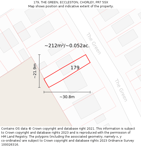 179, THE GREEN, ECCLESTON, CHORLEY, PR7 5SX: Plot and title map