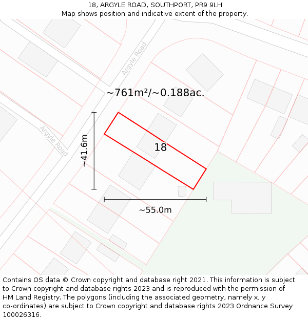 18, ARGYLE ROAD, SOUTHPORT, PR9 9LH: Plot and title map