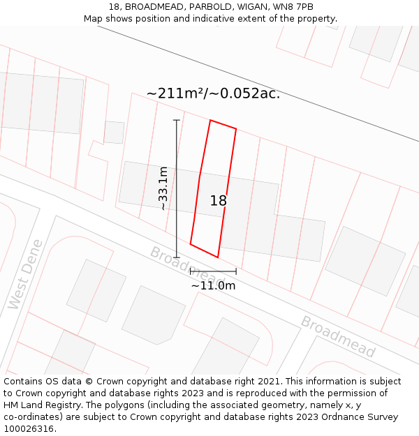 18, BROADMEAD, PARBOLD, WIGAN, WN8 7PB: Plot and title map