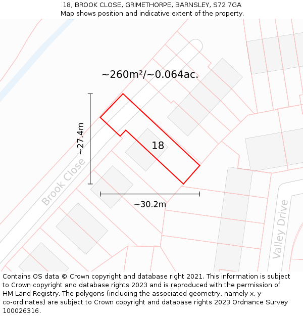 18, BROOK CLOSE, GRIMETHORPE, BARNSLEY, S72 7GA: Plot and title map