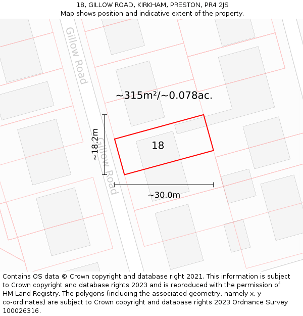 18, GILLOW ROAD, KIRKHAM, PRESTON, PR4 2JS: Plot and title map