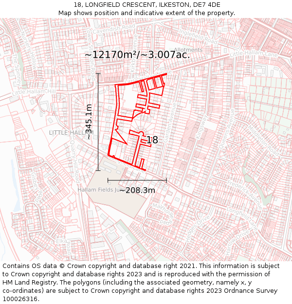 18, LONGFIELD CRESCENT, ILKESTON, DE7 4DE: Plot and title map