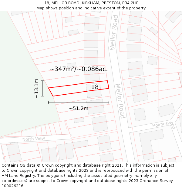 18, MELLOR ROAD, KIRKHAM, PRESTON, PR4 2HP: Plot and title map