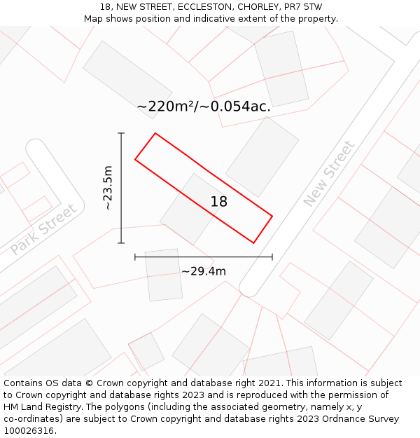 18, NEW STREET, ECCLESTON, CHORLEY, PR7 5TW: Plot and title map