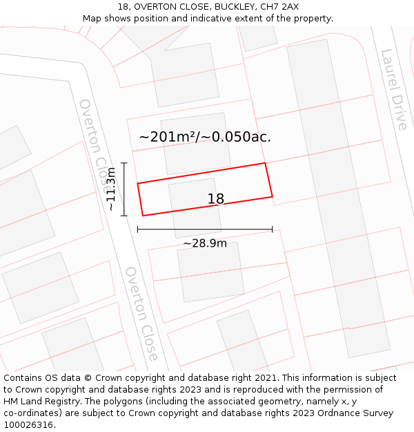 18, OVERTON CLOSE, BUCKLEY, CH7 2AX: Plot and title map