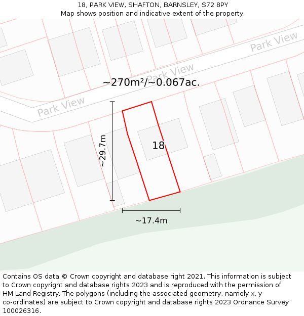18, PARK VIEW, SHAFTON, BARNSLEY, S72 8PY: Plot and title map