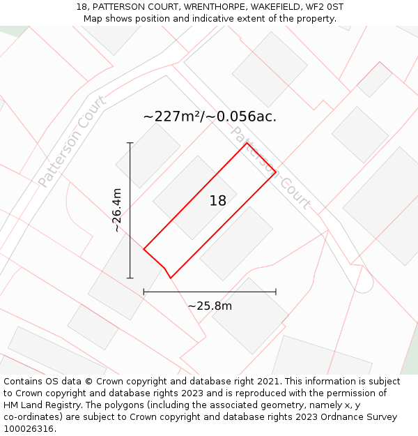 18, PATTERSON COURT, WRENTHORPE, WAKEFIELD, WF2 0ST: Plot and title map