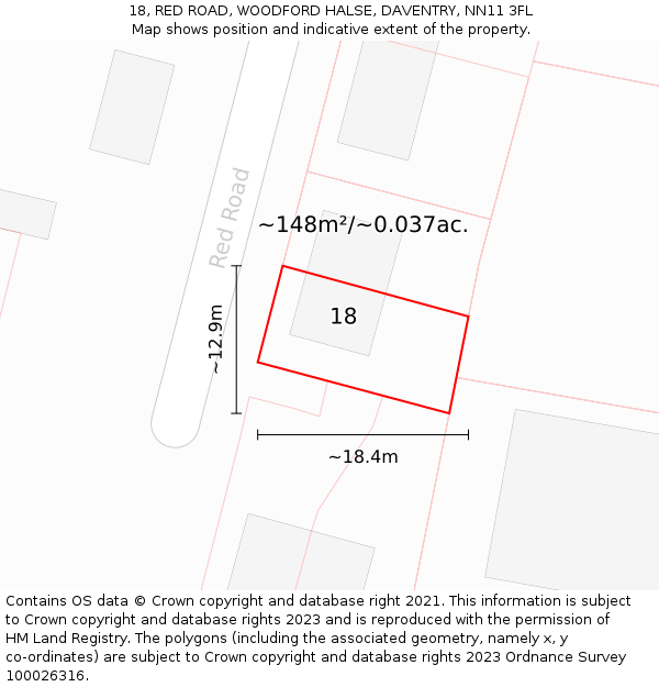 18, RED ROAD, WOODFORD HALSE, DAVENTRY, NN11 3FL: Plot and title map
