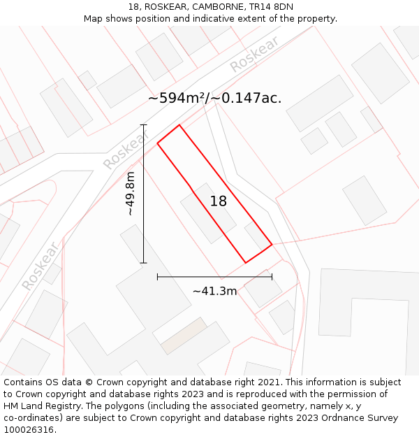 18, ROSKEAR, CAMBORNE, TR14 8DN: Plot and title map