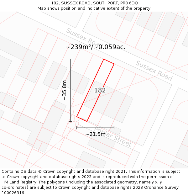 182, SUSSEX ROAD, SOUTHPORT, PR8 6DQ: Plot and title map