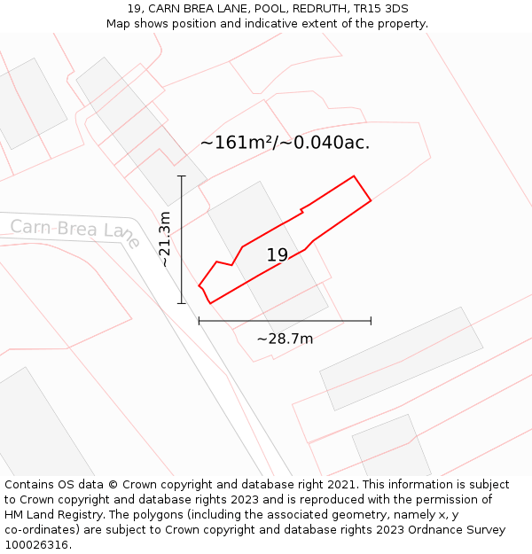 19, CARN BREA LANE, POOL, REDRUTH, TR15 3DS: Plot and title map