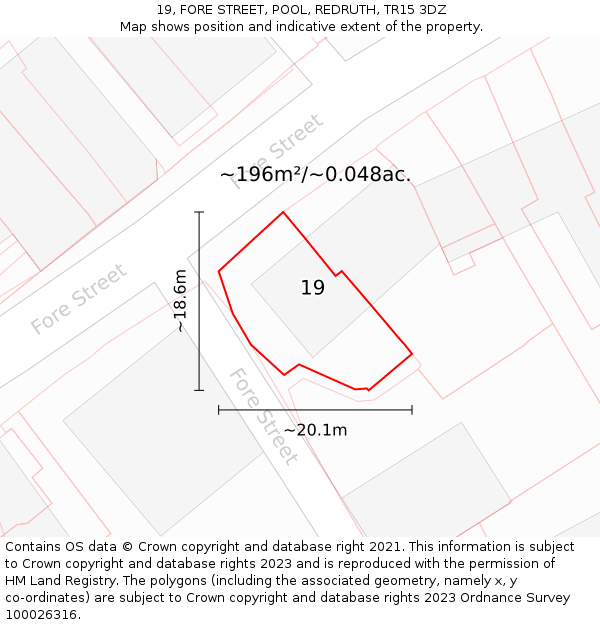 19, FORE STREET, POOL, REDRUTH, TR15 3DZ: Plot and title map