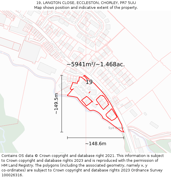 19, LANGTON CLOSE, ECCLESTON, CHORLEY, PR7 5UU: Plot and title map