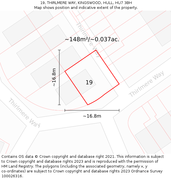 19, THIRLMERE WAY, KINGSWOOD, HULL, HU7 3BH: Plot and title map