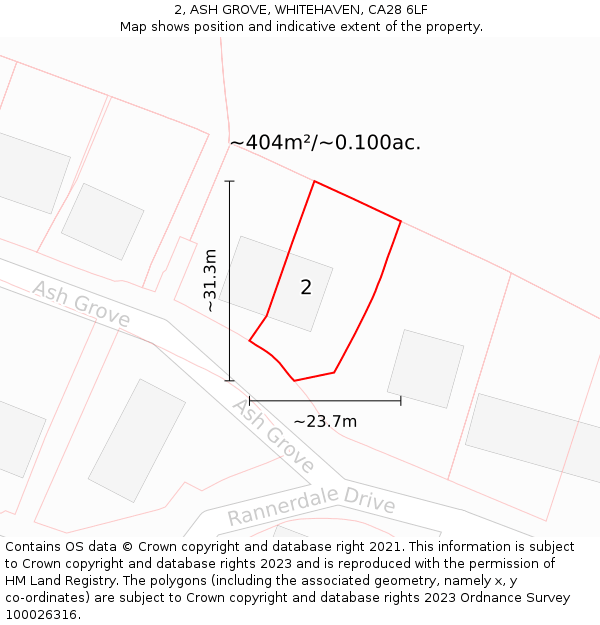 2, ASH GROVE, WHITEHAVEN, CA28 6LF: Plot and title map