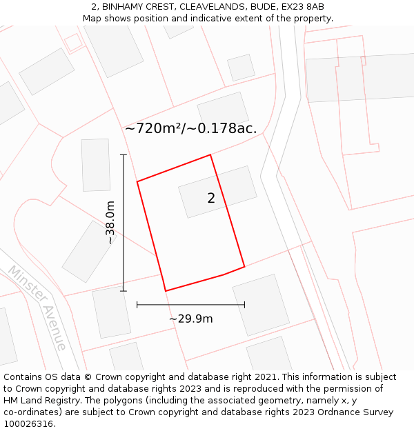 2, BINHAMY CREST, CLEAVELANDS, BUDE, EX23 8AB: Plot and title map