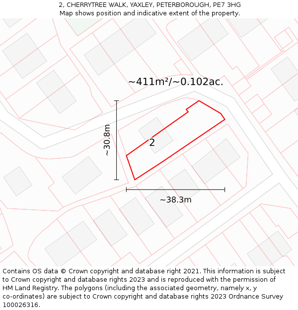 2, CHERRYTREE WALK, YAXLEY, PETERBOROUGH, PE7 3HG: Plot and title map