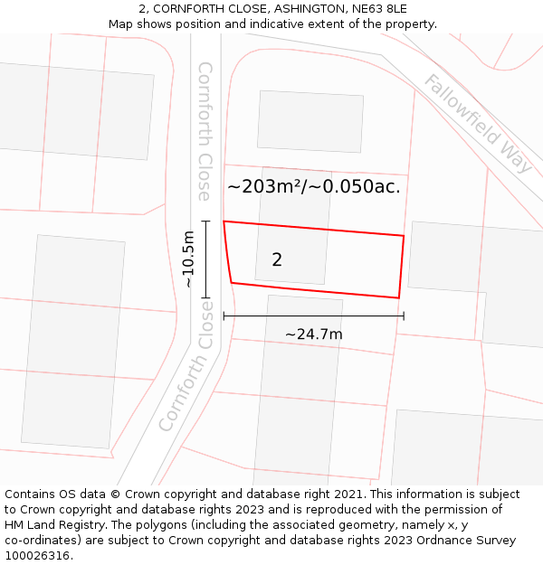 2, CORNFORTH CLOSE, ASHINGTON, NE63 8LE: Plot and title map