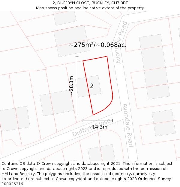 2, DUFFRYN CLOSE, BUCKLEY, CH7 3BT: Plot and title map