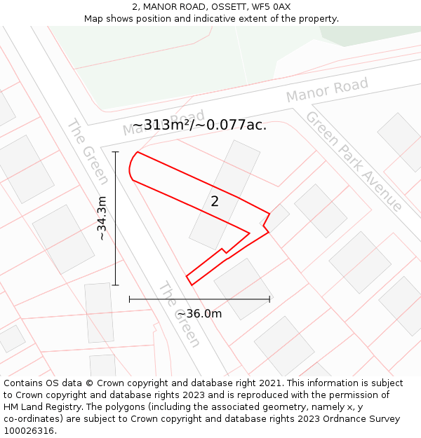 2, MANOR ROAD, OSSETT, WF5 0AX: Plot and title map