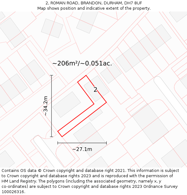 2, ROMAN ROAD, BRANDON, DURHAM, DH7 8UF: Plot and title map
