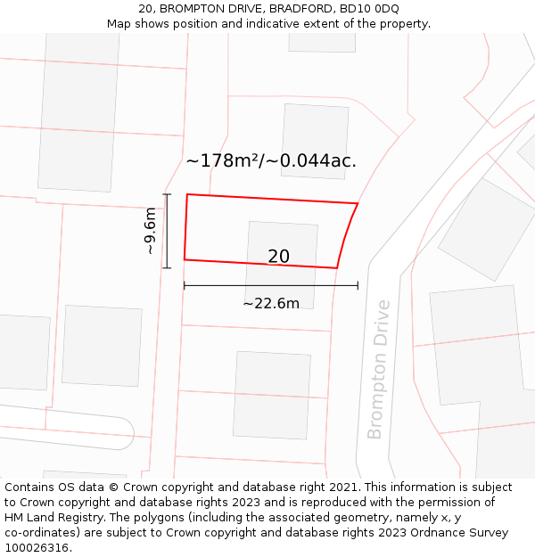 20, BROMPTON DRIVE, BRADFORD, BD10 0DQ: Plot and title map