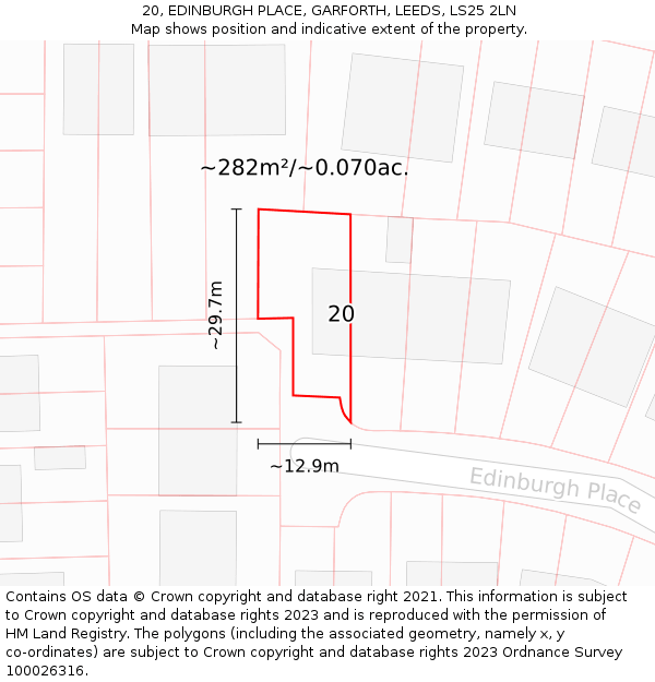 20, EDINBURGH PLACE, GARFORTH, LEEDS, LS25 2LN: Plot and title map
