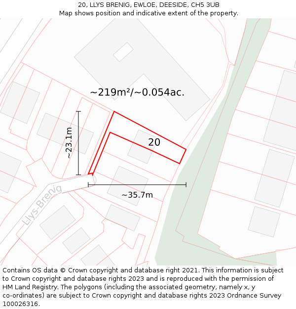 20, LLYS BRENIG, EWLOE, DEESIDE, CH5 3UB: Plot and title map